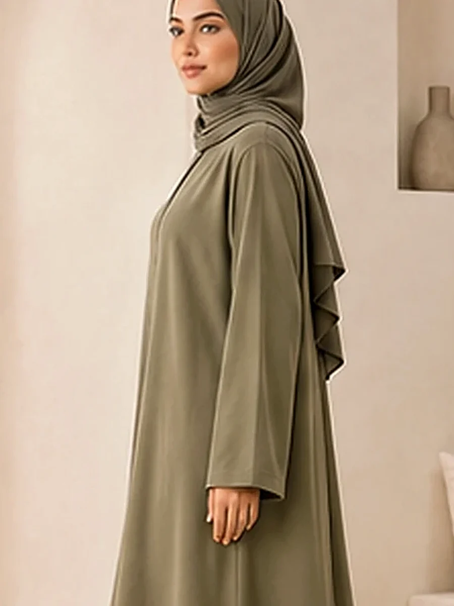 Cotton Abaya Mina – Olive – Detailansicht | ZAVRYNE