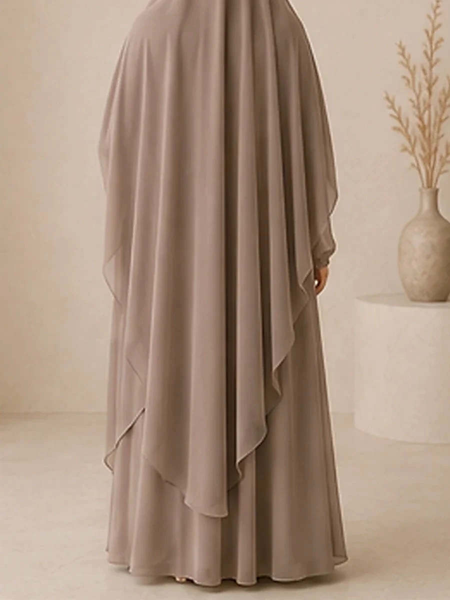 Double-Layer Maxi Chiffon Khimar – Mushroom – Rückansicht | ZAVRYNE
