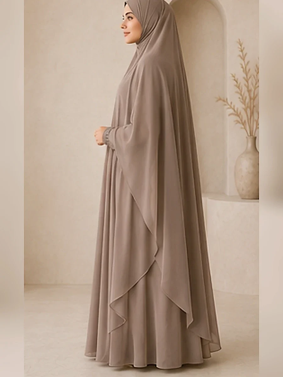 Double-Layer Maxi Chiffon Khimar – Mushroom