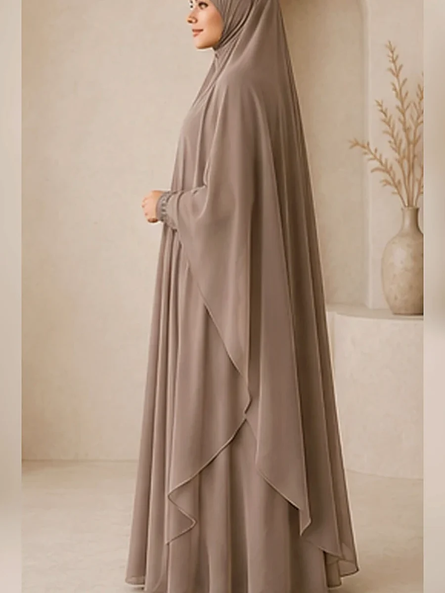 Double-Layer Maxi Chiffon Khimar – Mushroom – Seitenansicht | ZAVRYNE