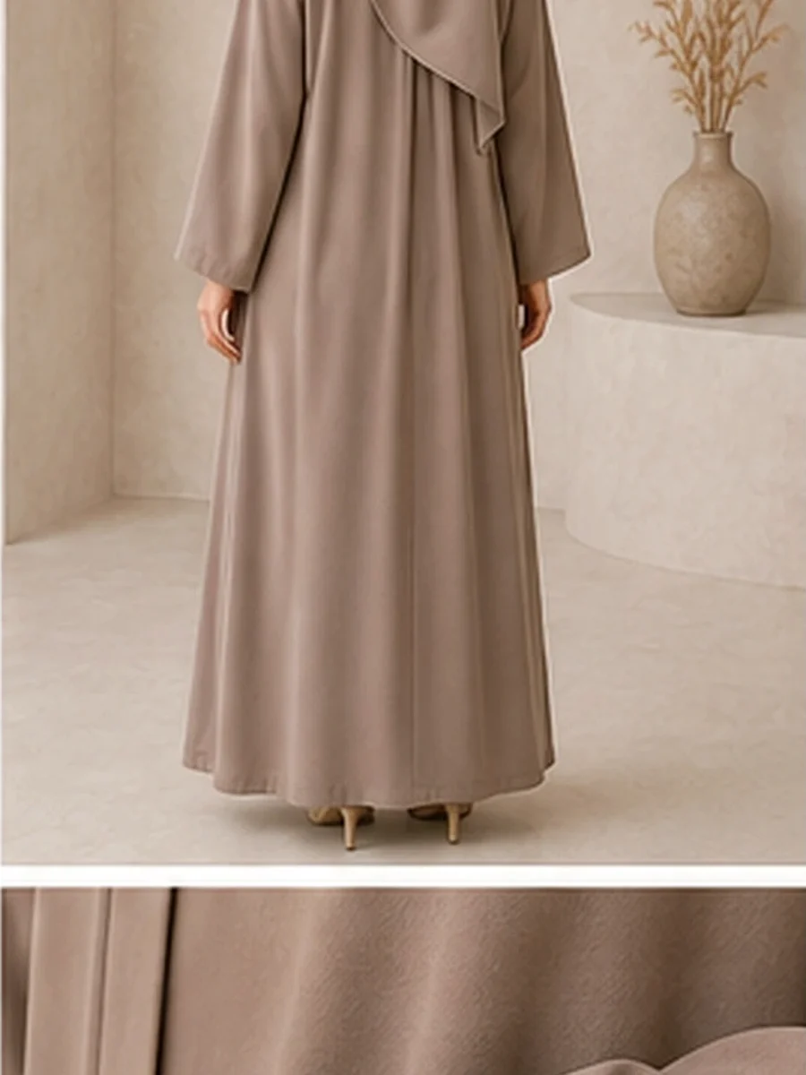 Essential Abaya + Scarf – Pure Taupe – Rückansicht | ZAVRYNE