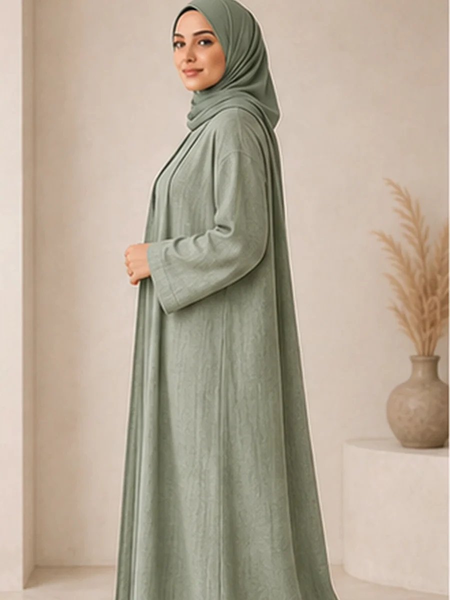 Layal Linen Abaya Set – Green