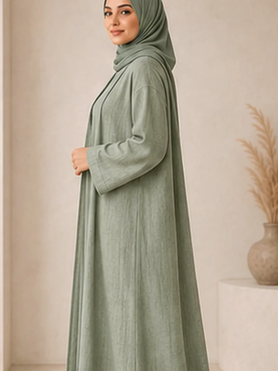Layal Linen Abaya Set – Green – Seitenansicht | ZAVRYNE