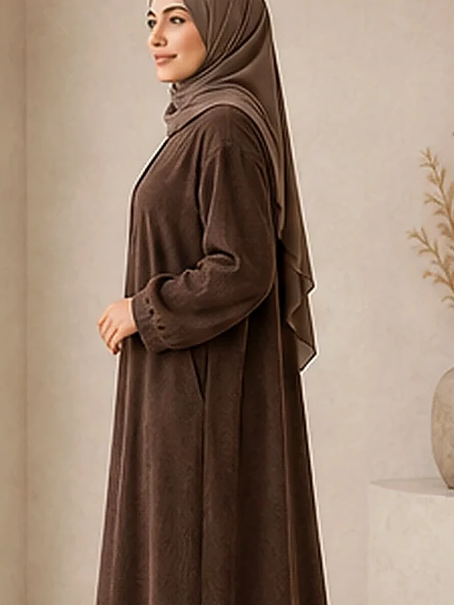 Leya Cord Abaya – Chocolate – Detail | ZAVRYNE