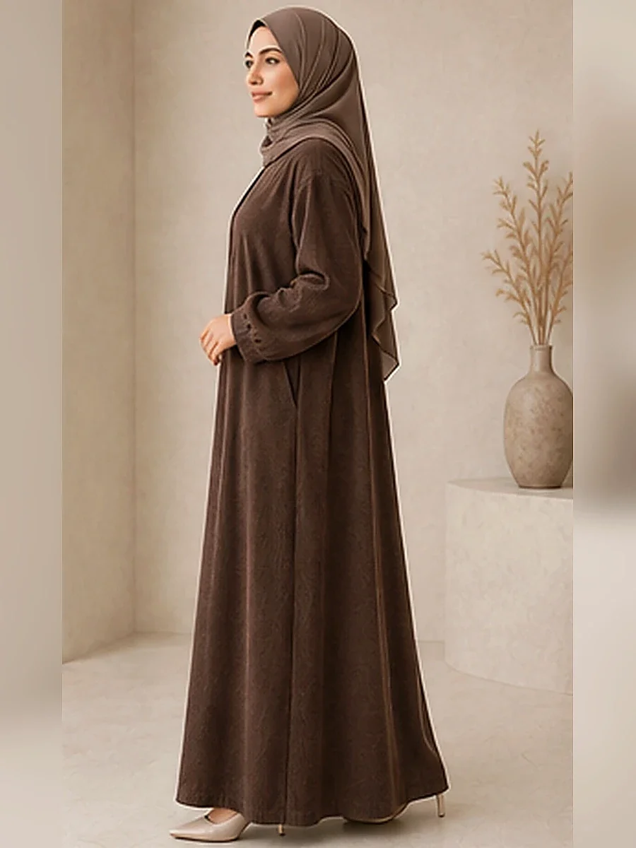 Leya Cord Abaya – Chocolate – Main | ZAVRYNE