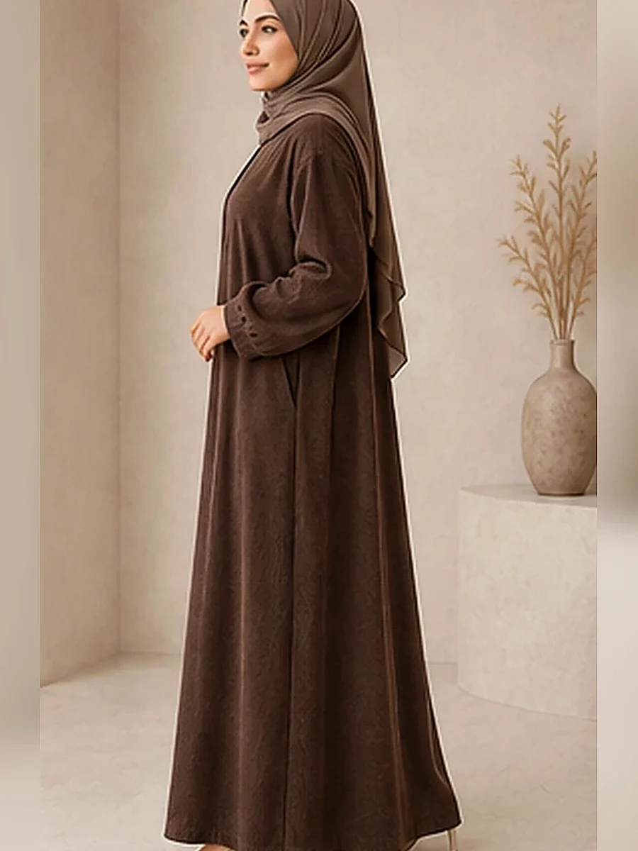 Leya Cord Abaya – Chocolate – Side | ZAVRYNE