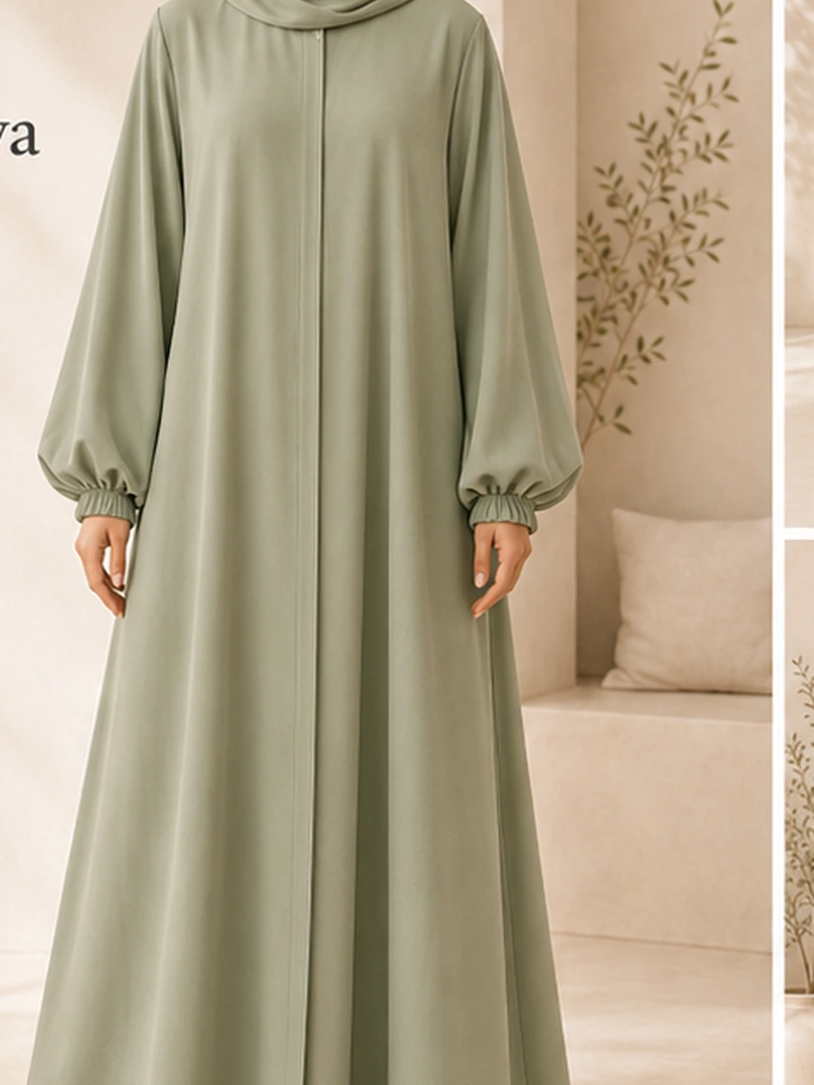 A-Line Jazz Abaya – Pistazie – Vorderansicht | ZAVRYNE Deutschland