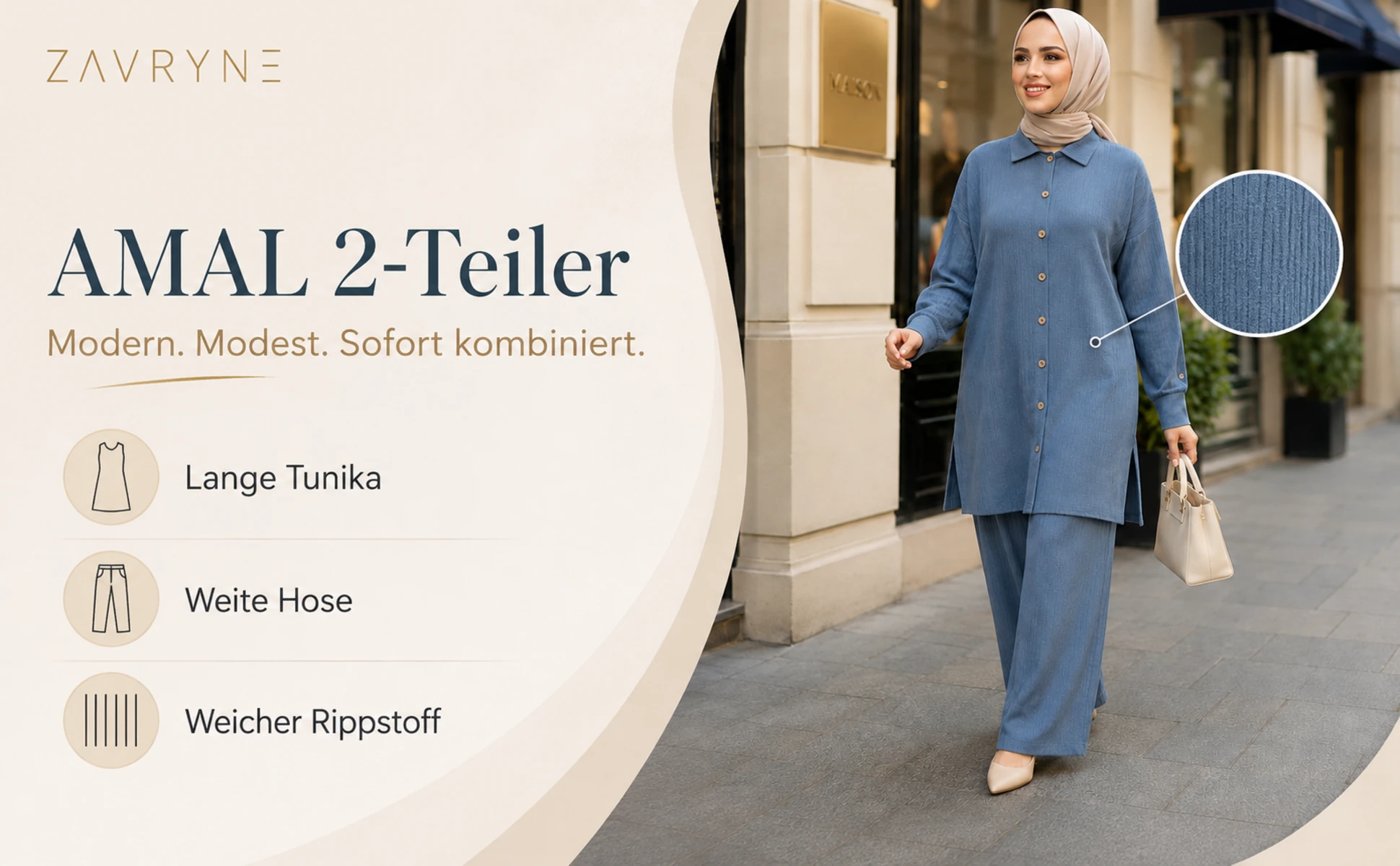 ZAVRYNE Amal – Modest Zweiteiler mit langer Tunika & Wide-Leg Hose