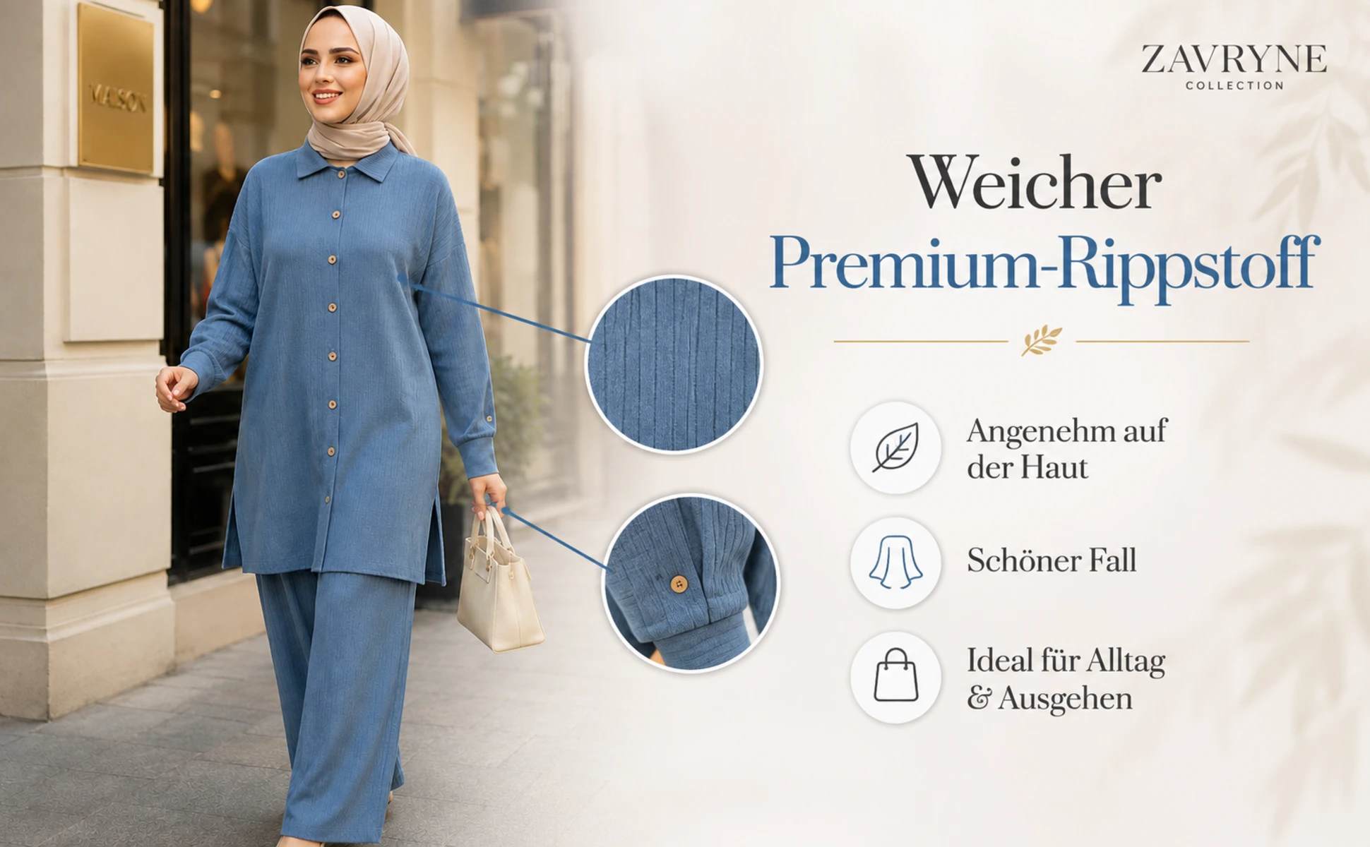 ZAVRYNE Amal – Modest Zweiteiler mit langer Tunika & Wide-Leg Hose