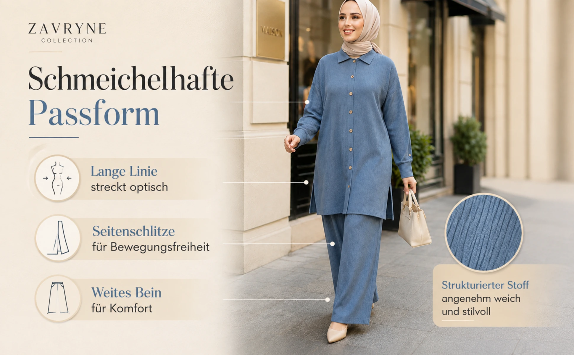 ZAVRYNE Amal – Modest Zweiteiler mit langer Tunika & Wide-Leg Hose