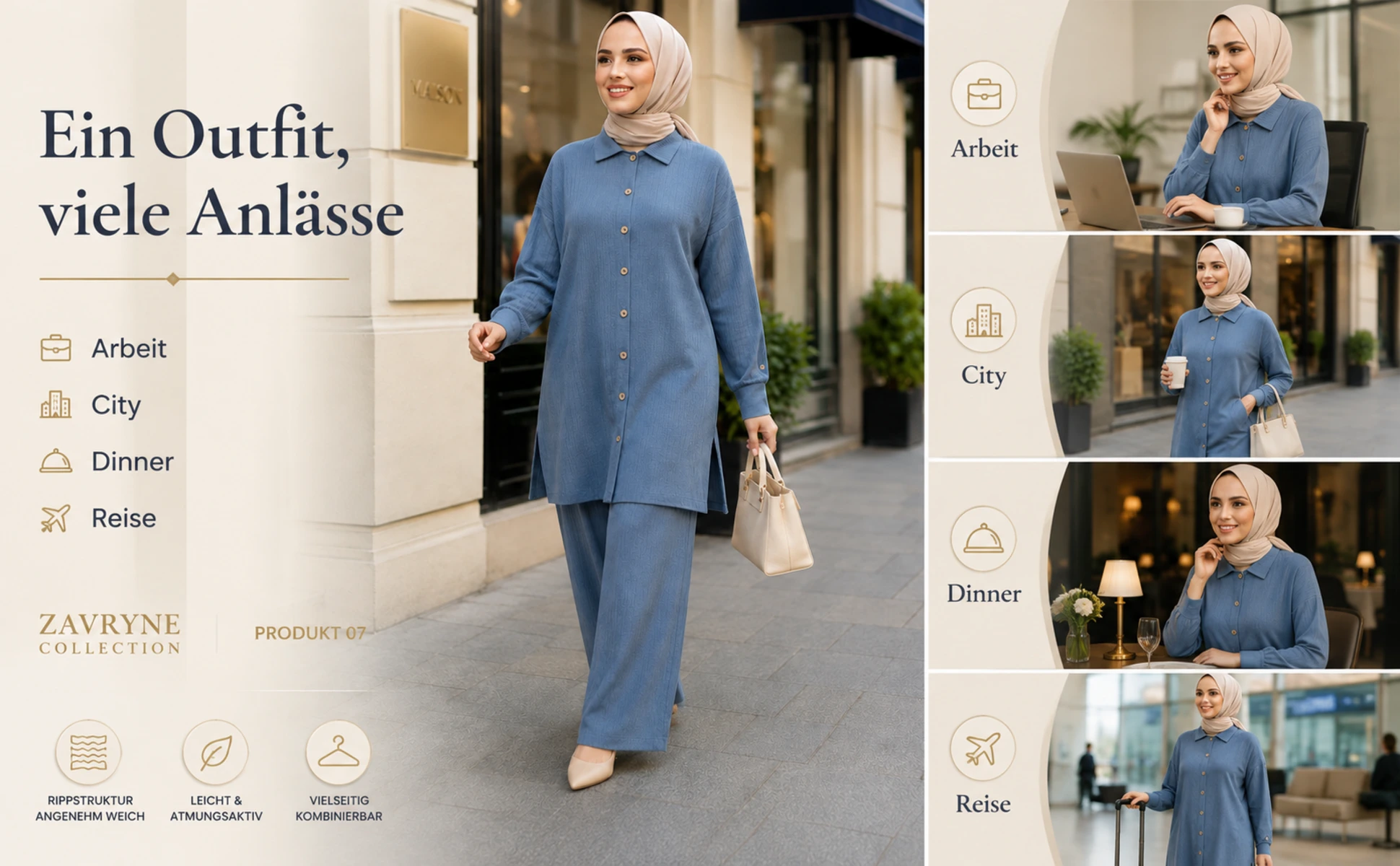 ZAVRYNE Amal – Modest Zweiteiler mit langer Tunika & Wide-Leg Hose