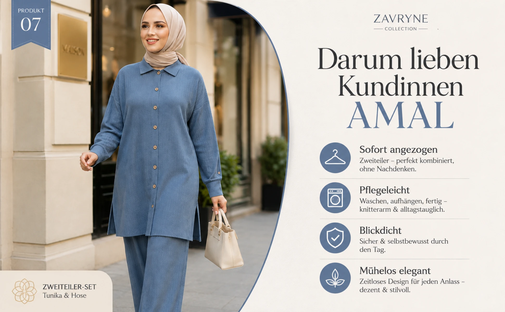 ZAVRYNE Amal – Modest Zweiteiler mit langer Tunika & Wide-Leg Hose