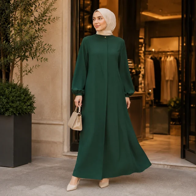 ZAVRYNE Amina – Smaragdgrüne Ballonärmel-Abaya