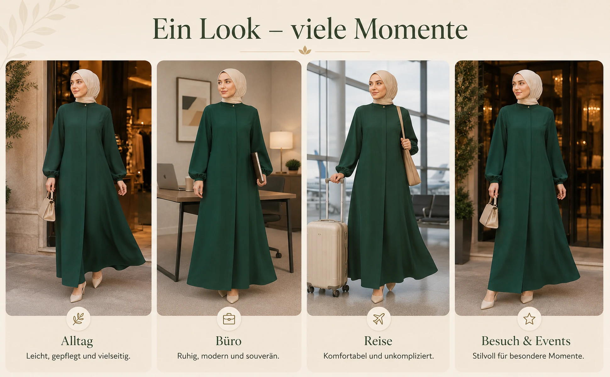 ZAVRYNE Amina – Smaragdgrüne Ballonärmel-Abaya