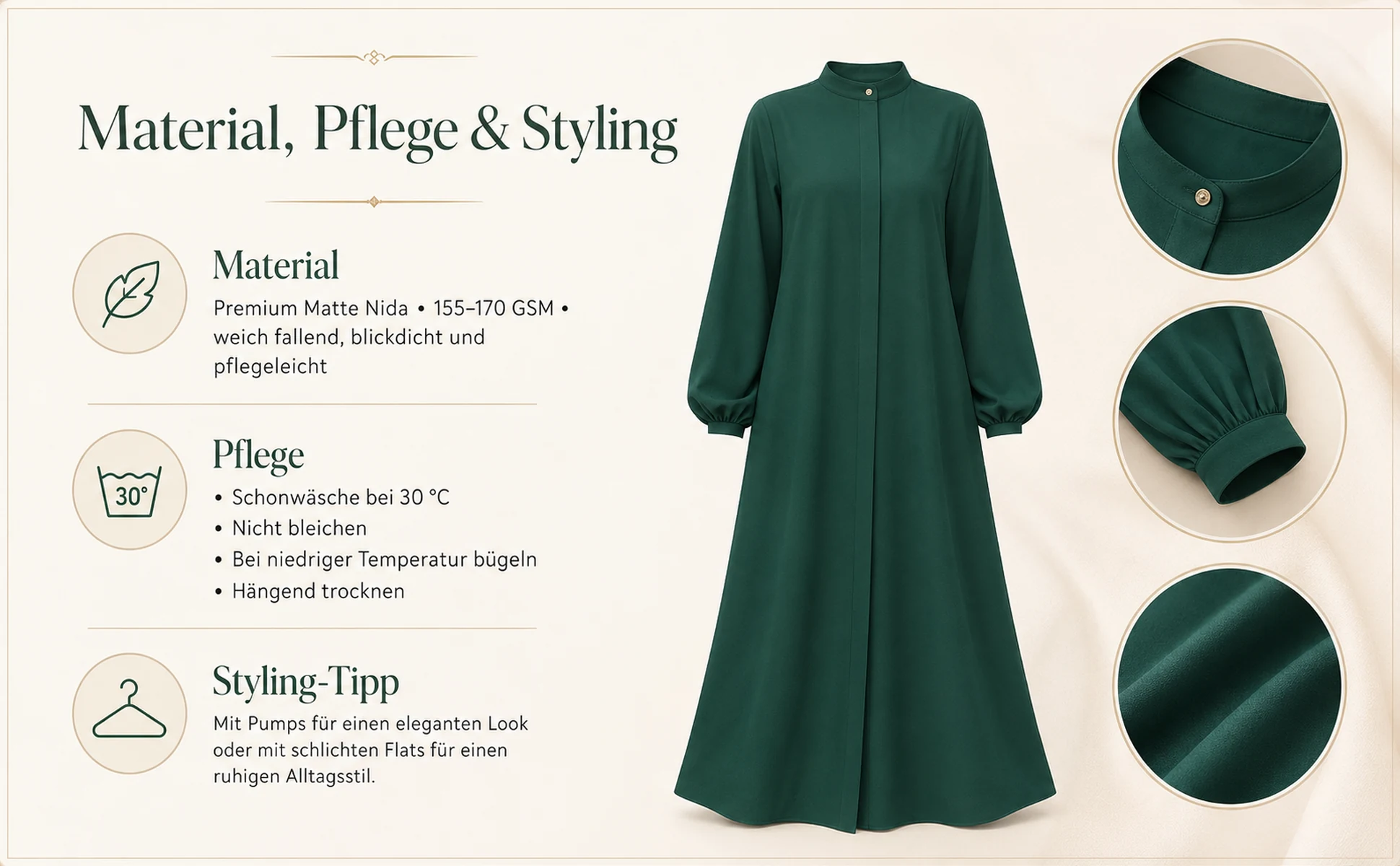 ZAVRYNE Amina – Smaragdgrüne Ballonärmel-Abaya