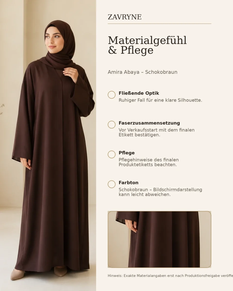 Amira Abaya – Schokobraun – Materialgefühl und Pflege | ZAVRYNE Deutschland
