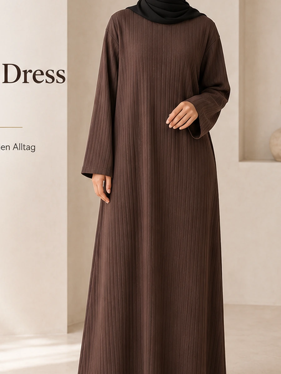Bella Ribbed Dress – Schokolade – Vorderansicht | ZAVRYNE Deutschland