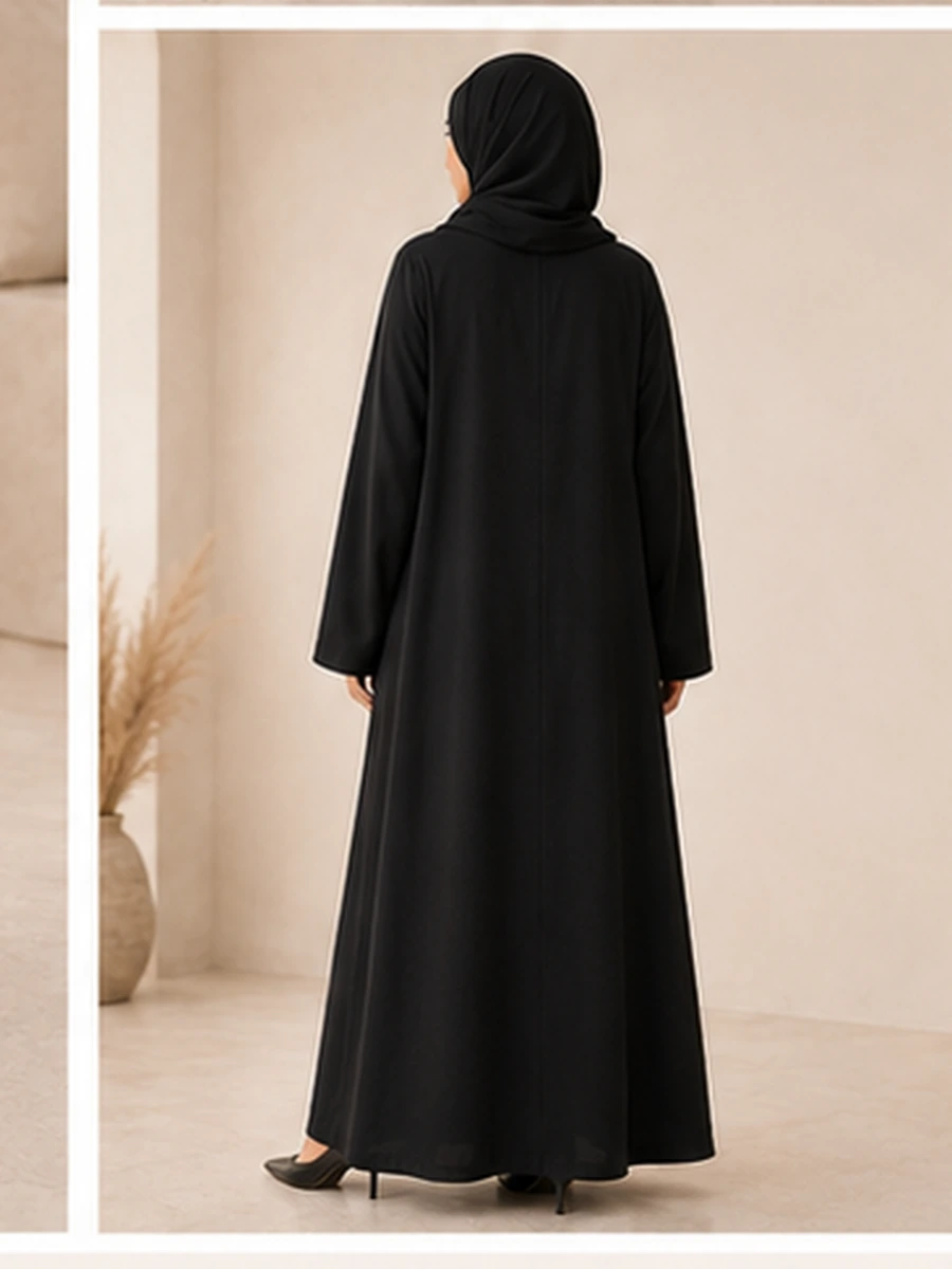 Cotton Abaya Lara – Schwarz – Detailansicht | ZAVRYNE Deutschland