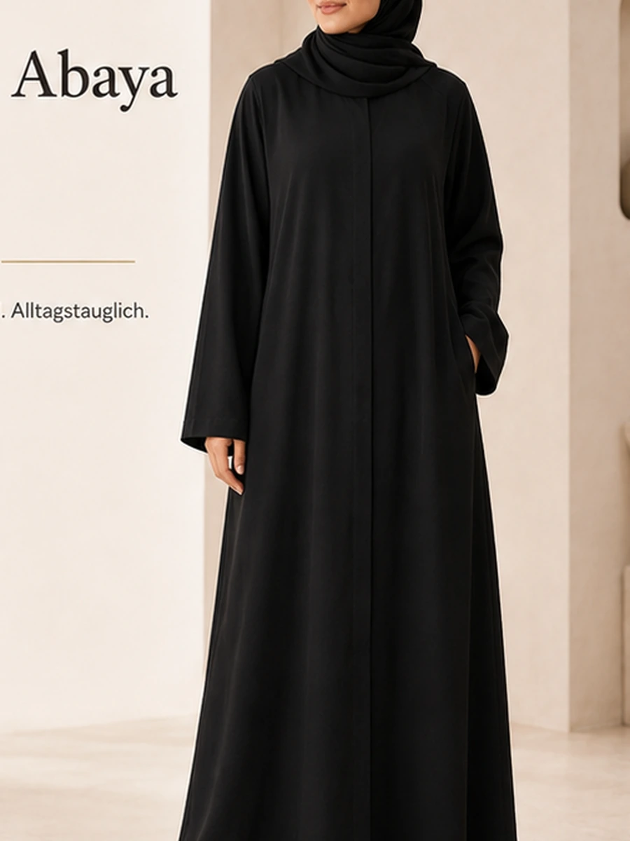 Cotton Abaya Lara – Schwarz – Vorderansicht | ZAVRYNE Deutschland