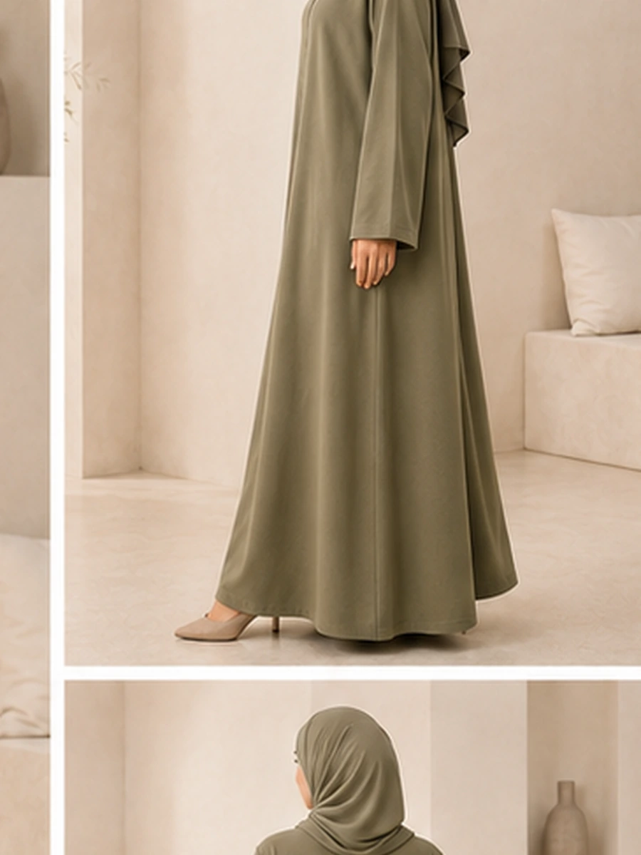 Cotton Abaya Mina – Sommer Olive – zweite Ansicht | ZAVRYNE Deutschland