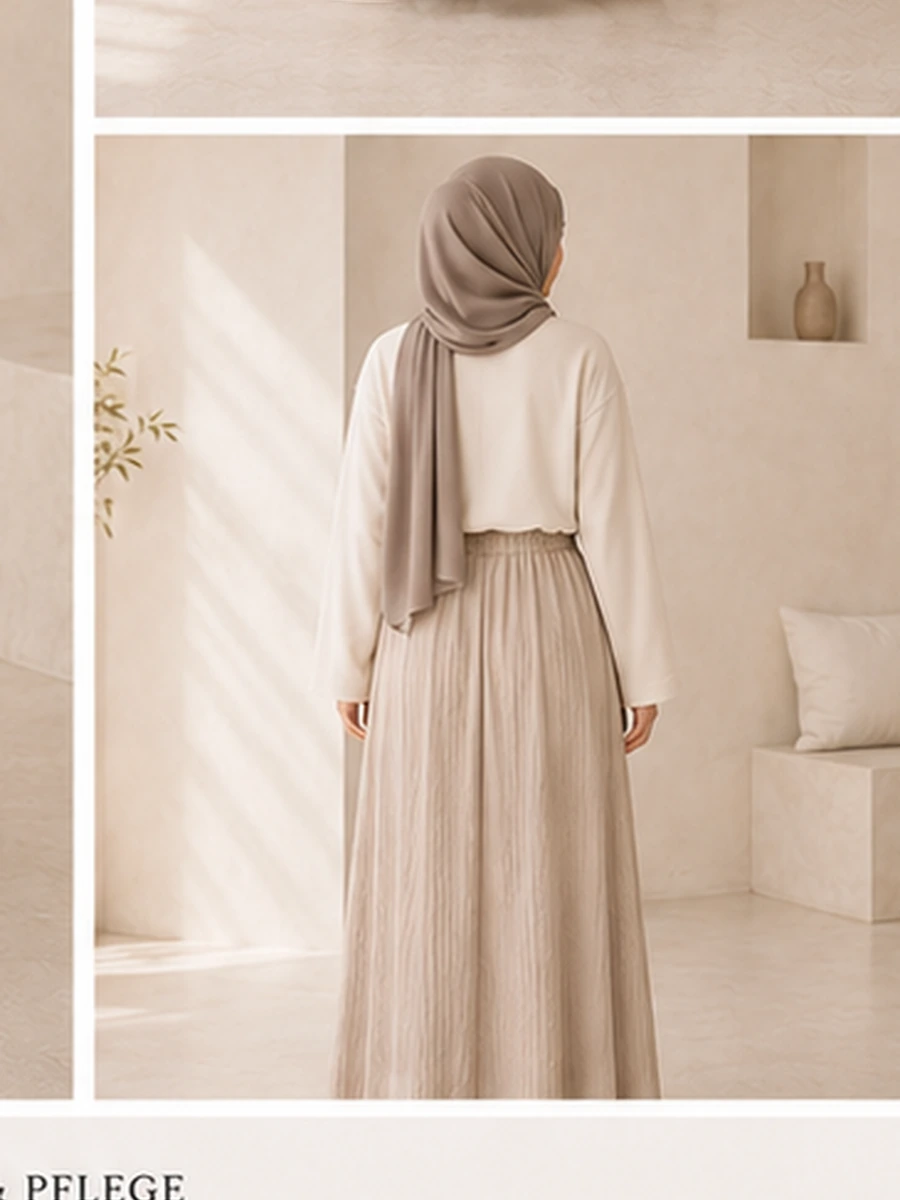 Crinkle Maxi Skirt – Beige – Detailansicht | ZAVRYNE Deutschland