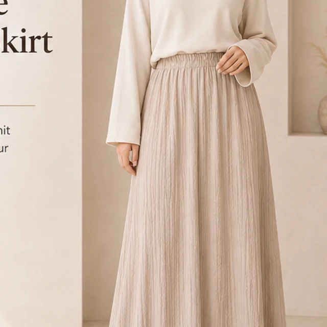 Crinkle Maxi Skirt – Beige