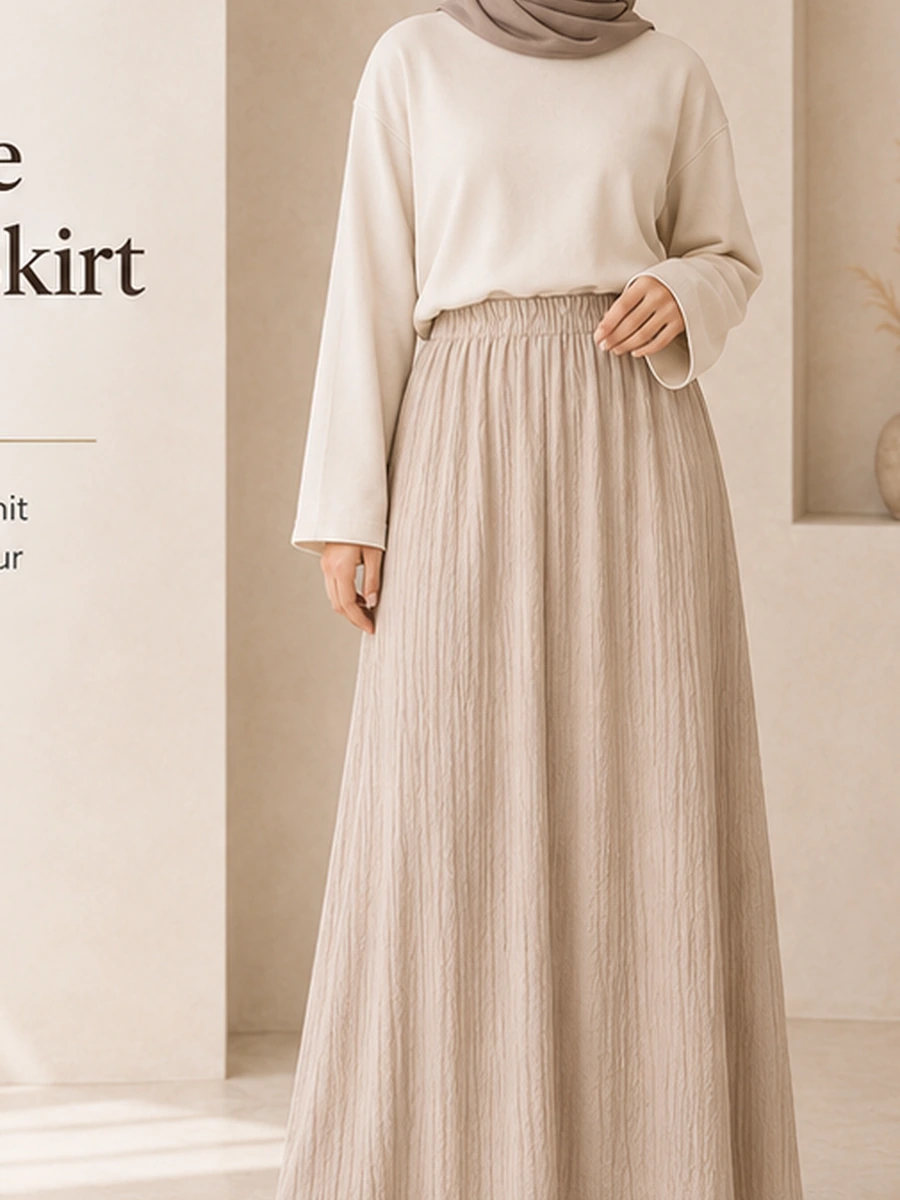 Crinkle Maxi Skirt – Beige – Vorderansicht | ZAVRYNE Deutschland