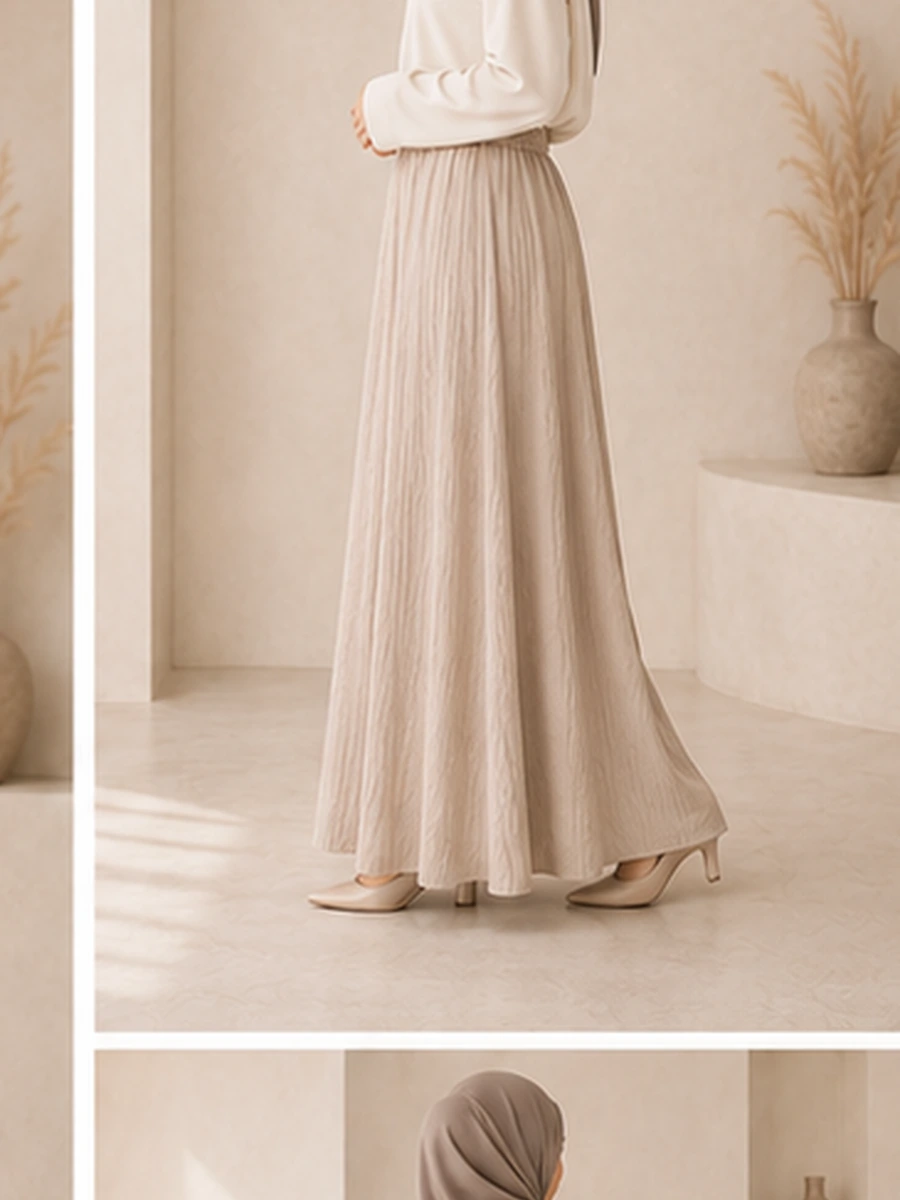 Crinkle Maxi Skirt – Beige – zweite Ansicht | ZAVRYNE Deutschland