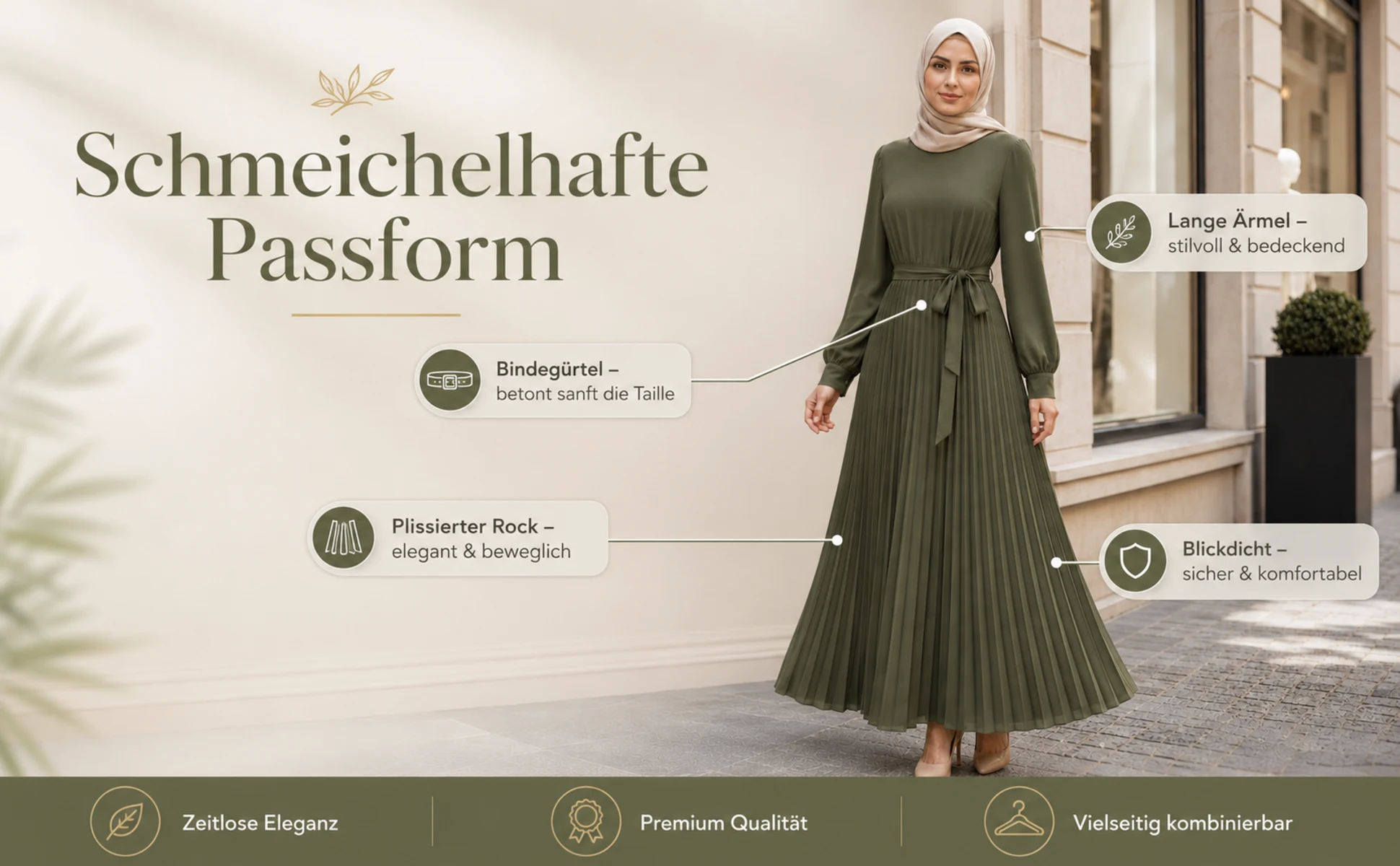ZAVRYNE Elin – Plissiertes Modest Maxi-Kleid mit Bindegürtel