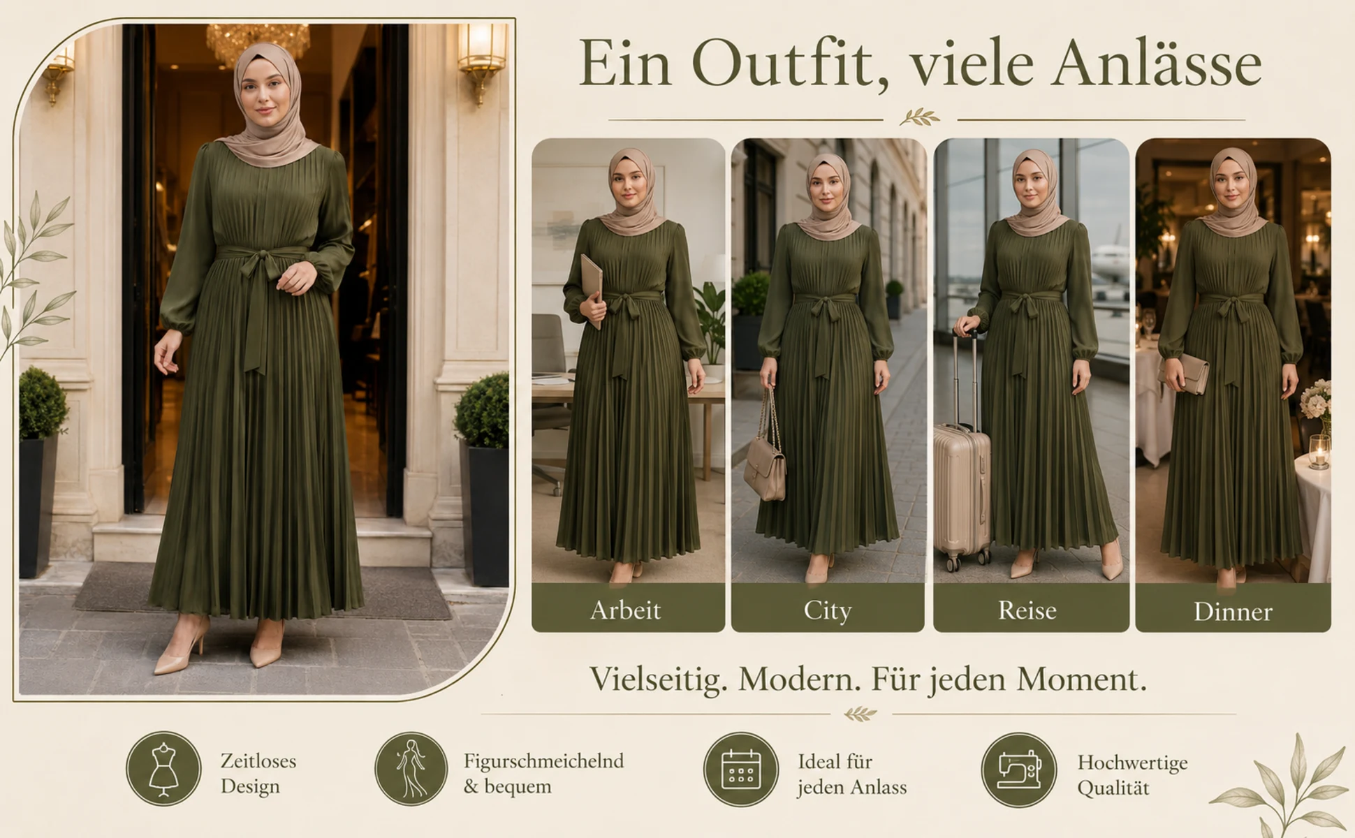 ZAVRYNE Elin – Plissiertes Modest Maxi-Kleid mit Bindegürtel