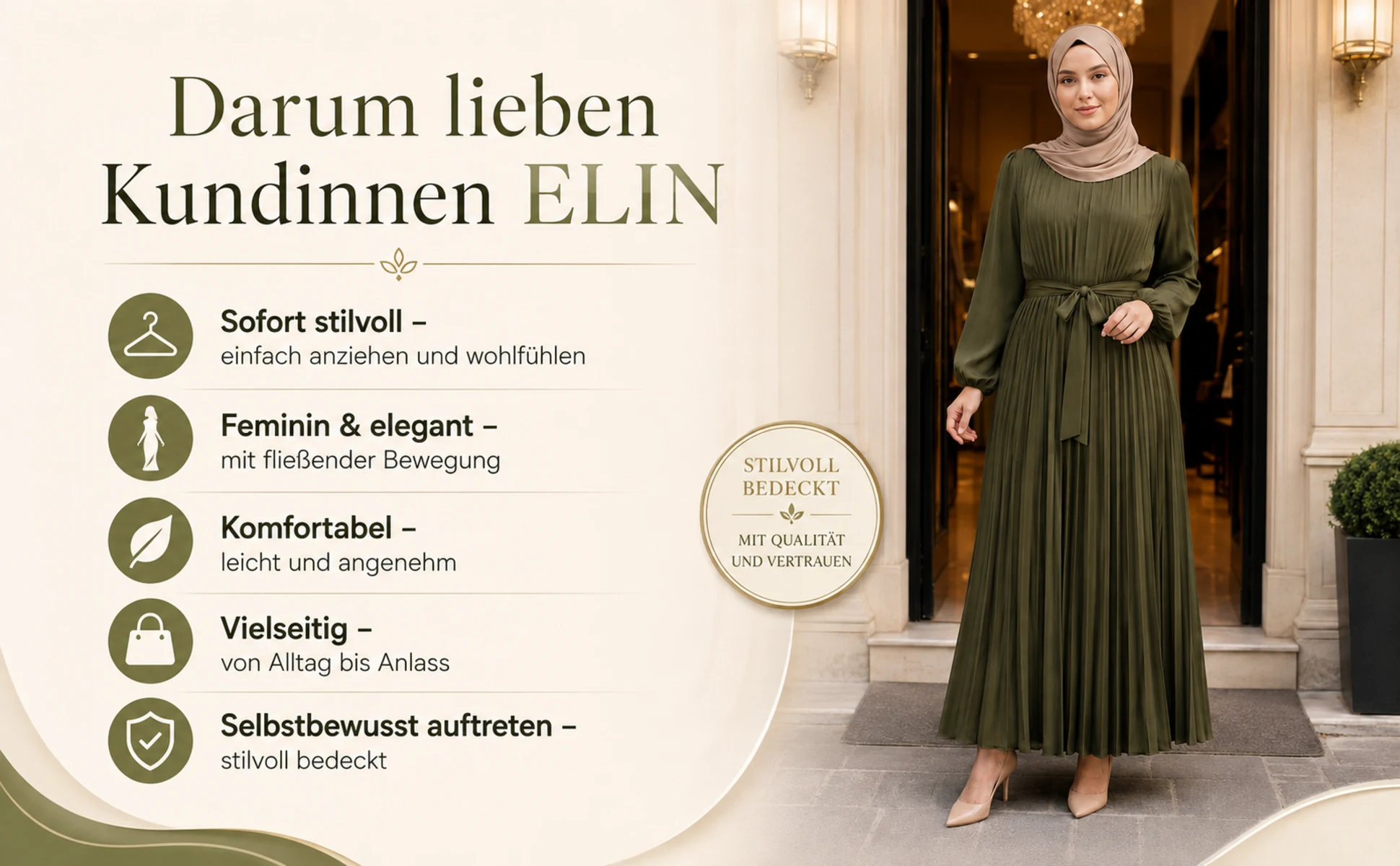 ZAVRYNE Elin – Plissiertes Modest Maxi-Kleid mit Bindegürtel