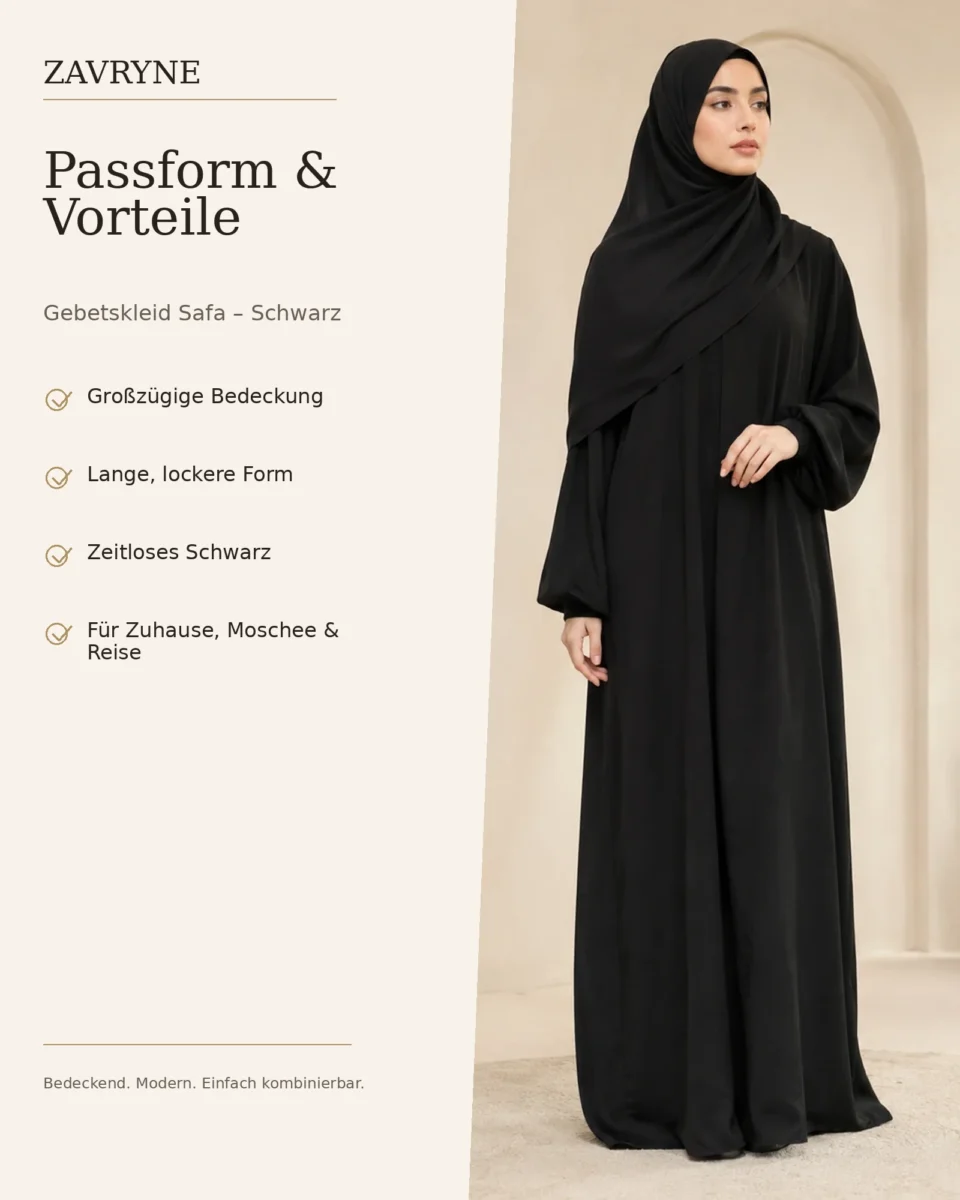 Gebetskleid Safa – Schwarz – Passform und Vorteile | ZAVRYNE Deutschland