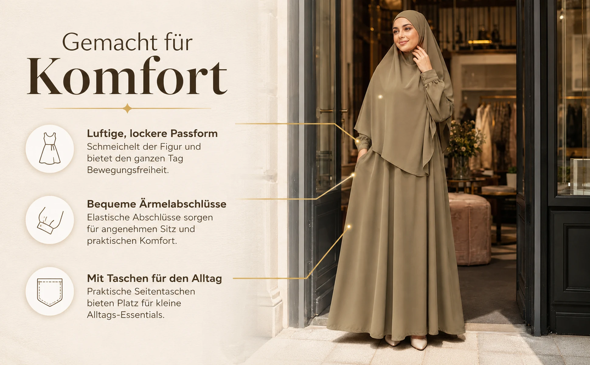 ZAVRYNE Hiba – 2-teiliges Nida Jilbab Set mit Khimar & Taschen