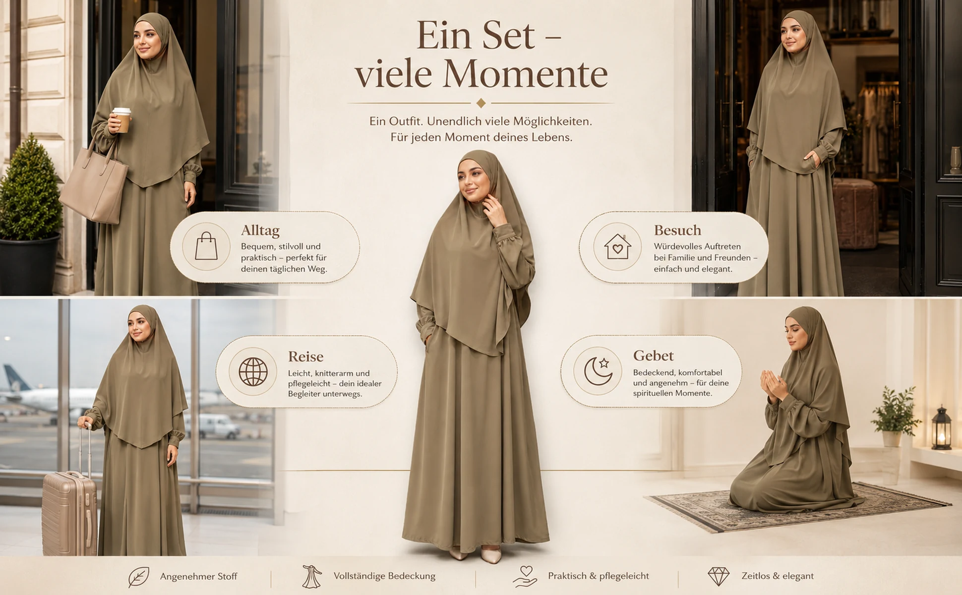 ZAVRYNE Hiba – 2-teiliges Nida Jilbab Set mit Khimar & Taschen
