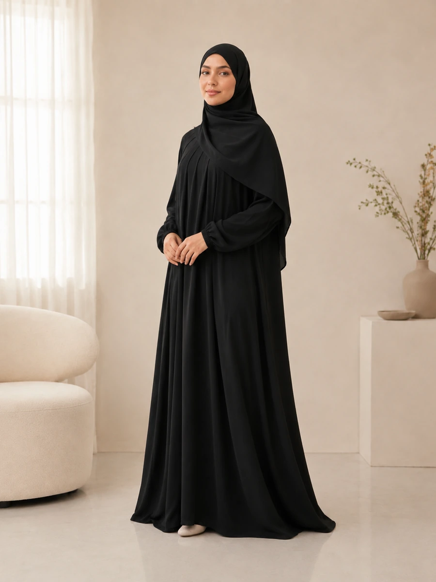 Huda Khimar Set – Schwarz – Vorderansicht | ZAVRYNE Deutschland