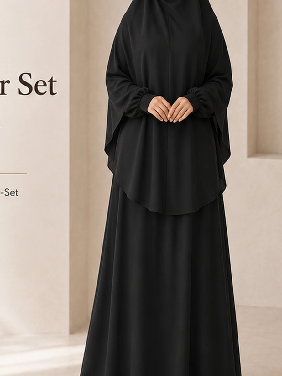 Jazz Khimar Set Marwa – Schwarz – Vorderansicht | ZAVRYNE Deutschland