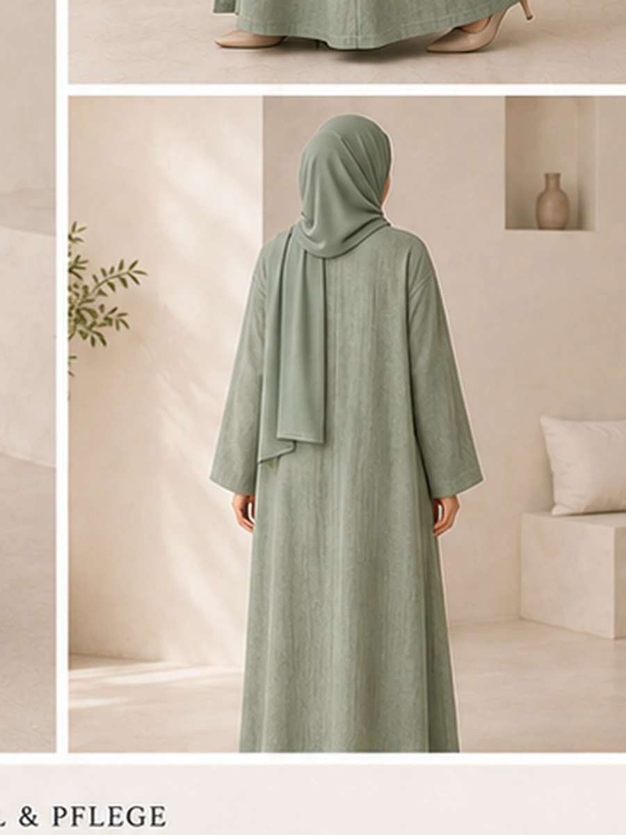 Layal Linen Abaya Set – Green – Detailansicht | ZAVRYNE Deutschland