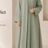 Layal Linen Abaya Set – Green – Vorderansicht | ZAVRYNE Deutschland