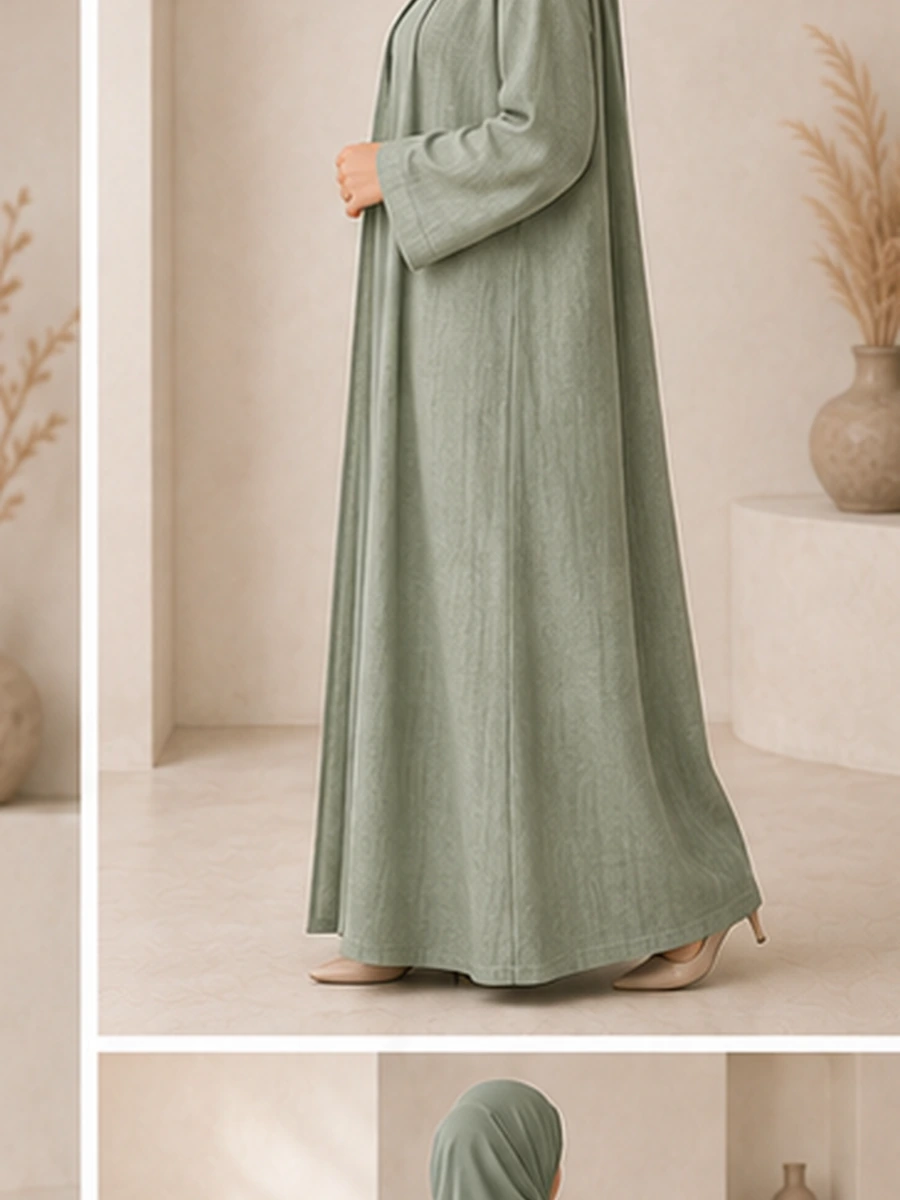 Layal Linen Abaya Set – Green – zweite Ansicht | ZAVRYNE Deutschland