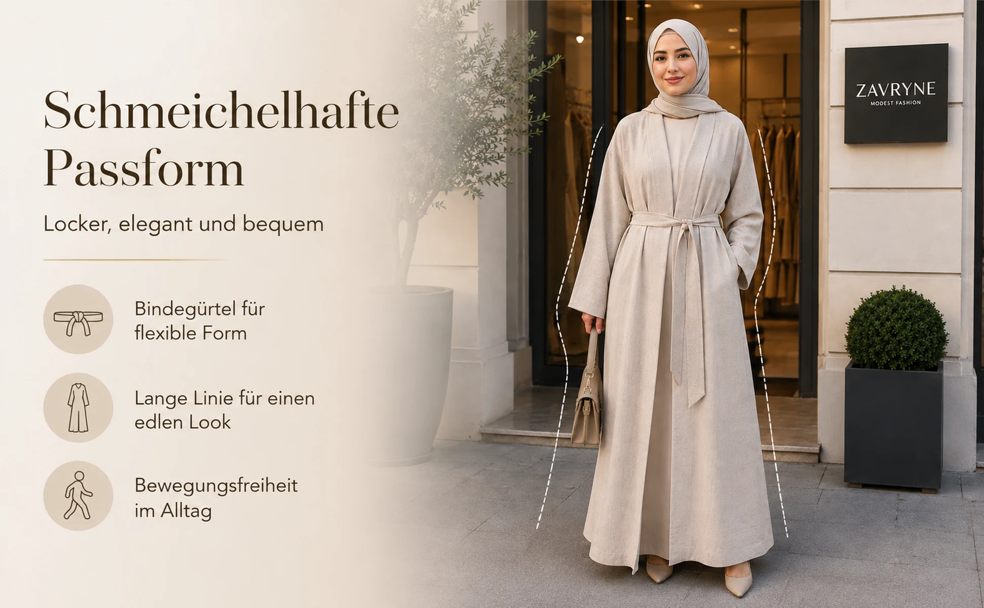 ZAVRYNE Layana – Leichter Premium Langmantel mit Bindegürtel