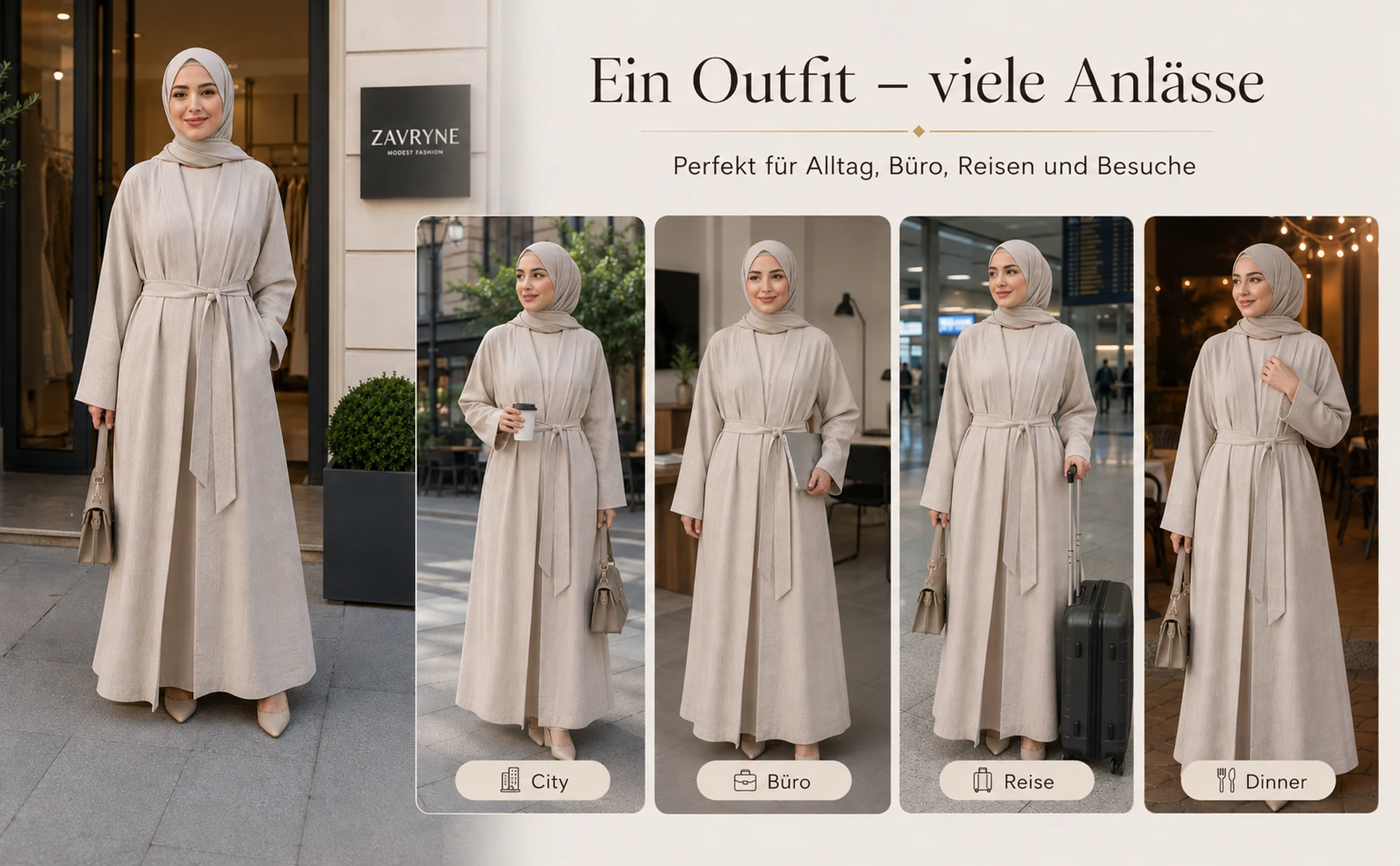 ZAVRYNE Layana – Leichter Premium Langmantel mit Bindegürtel