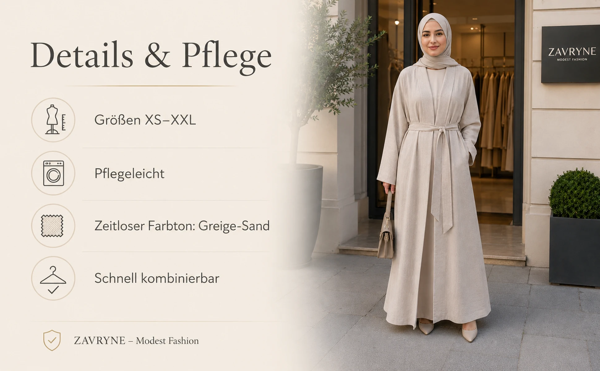 ZAVRYNE Layana – Leichter Premium Langmantel mit Bindegürtel