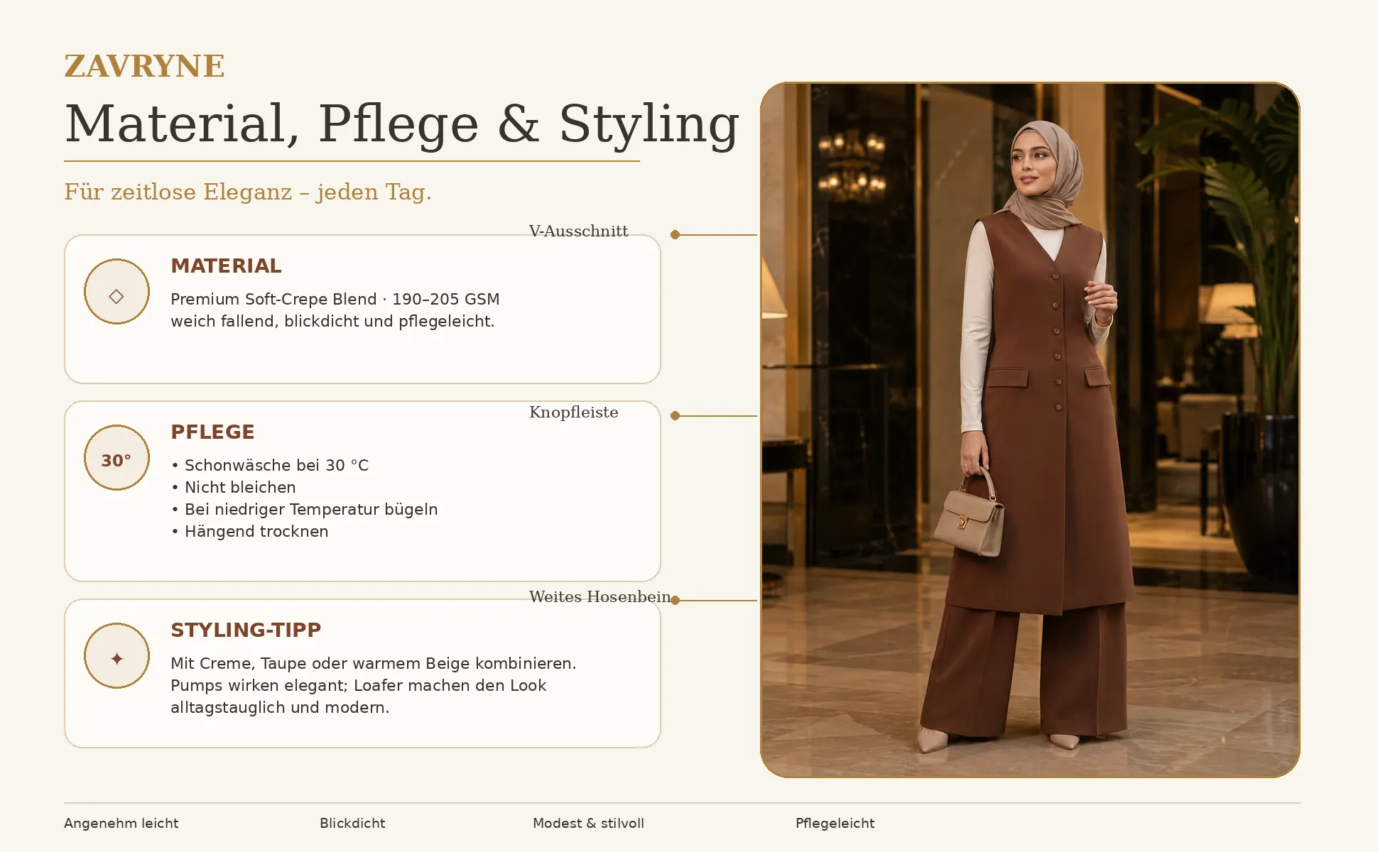 Material, Pflege & Styling