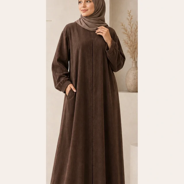 Leya Cord Abaya – Chocolate – Vorderansicht | ZAVRYNE Deutschland