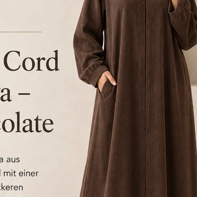 Leya Cord Abaya – Chocolate in Chocolate – Vorderansicht | ZAVRYNE