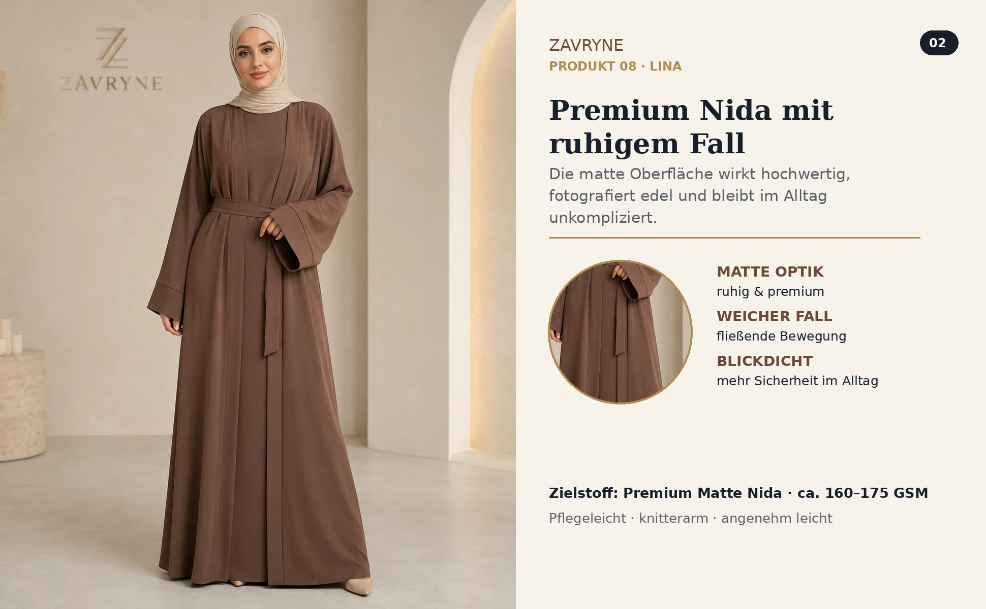 ZAVRYNE Lina – 3-Teiler Kimono-Abaya Set mit Maxikleid & Gürtel
