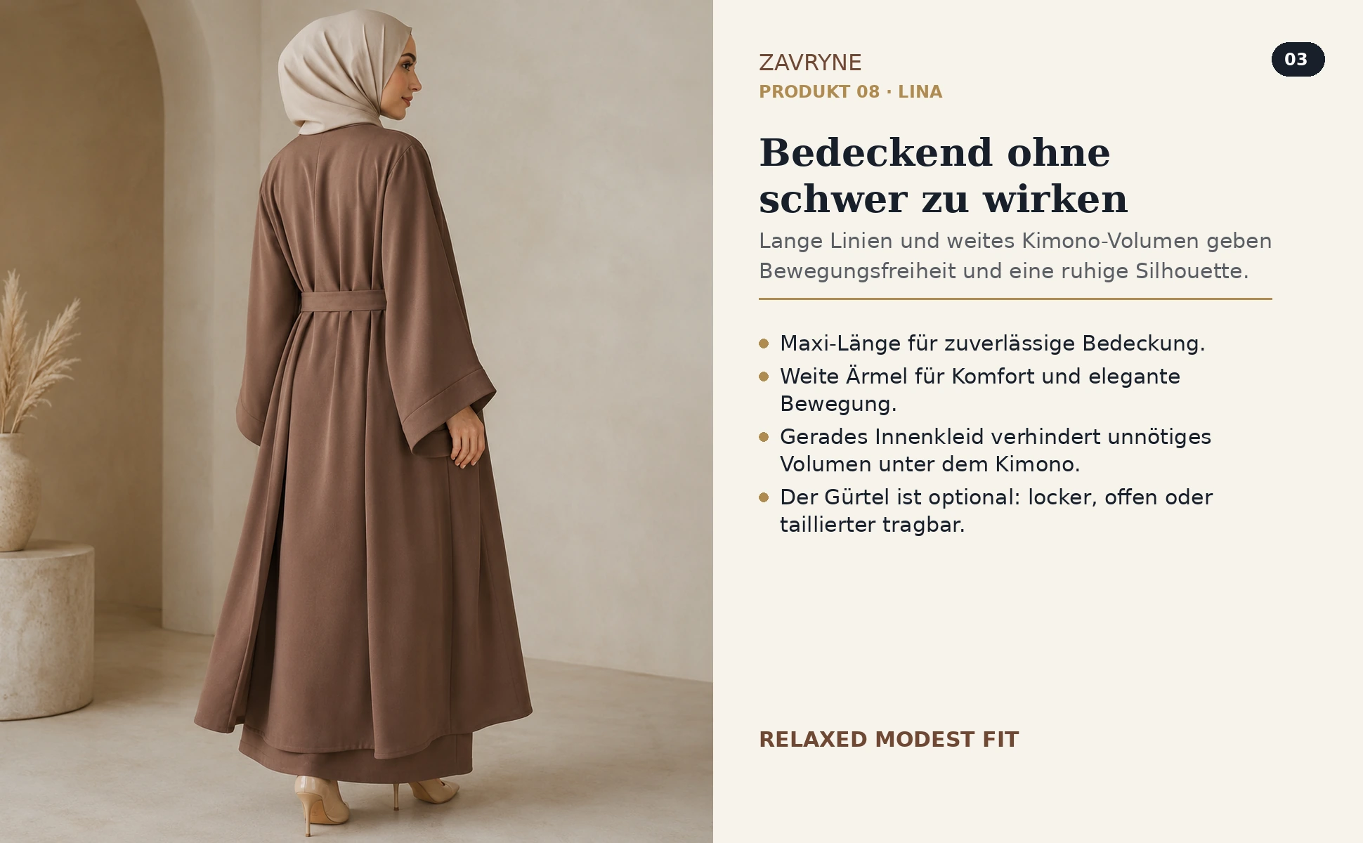 ZAVRYNE Lina – 3-Teiler Kimono-Abaya Set mit Maxikleid & Gürtel