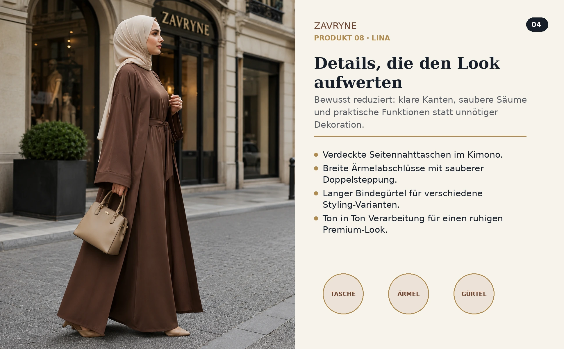 ZAVRYNE Lina – 3-Teiler Kimono-Abaya Set mit Maxikleid & Gürtel
