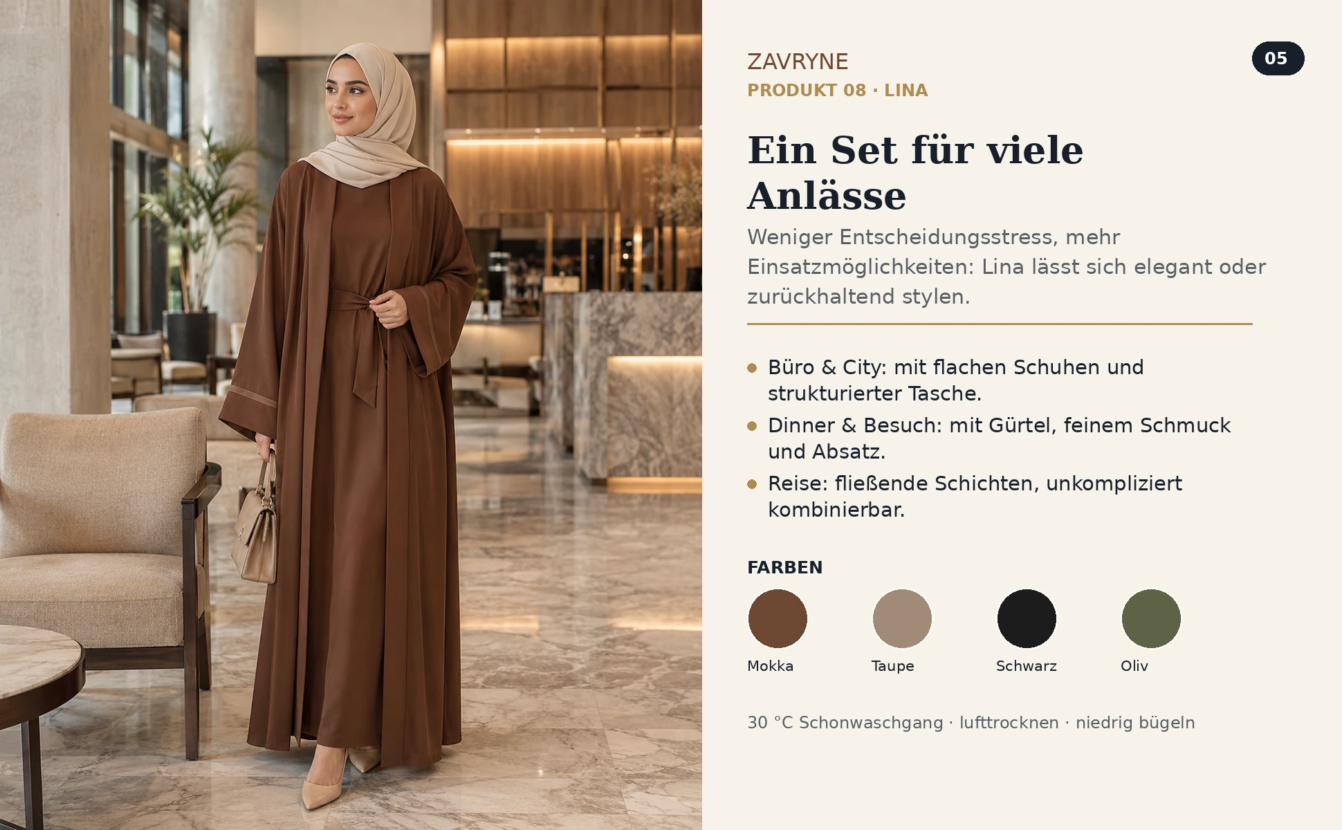 ZAVRYNE Lina – 3-Teiler Kimono-Abaya Set mit Maxikleid & Gürtel