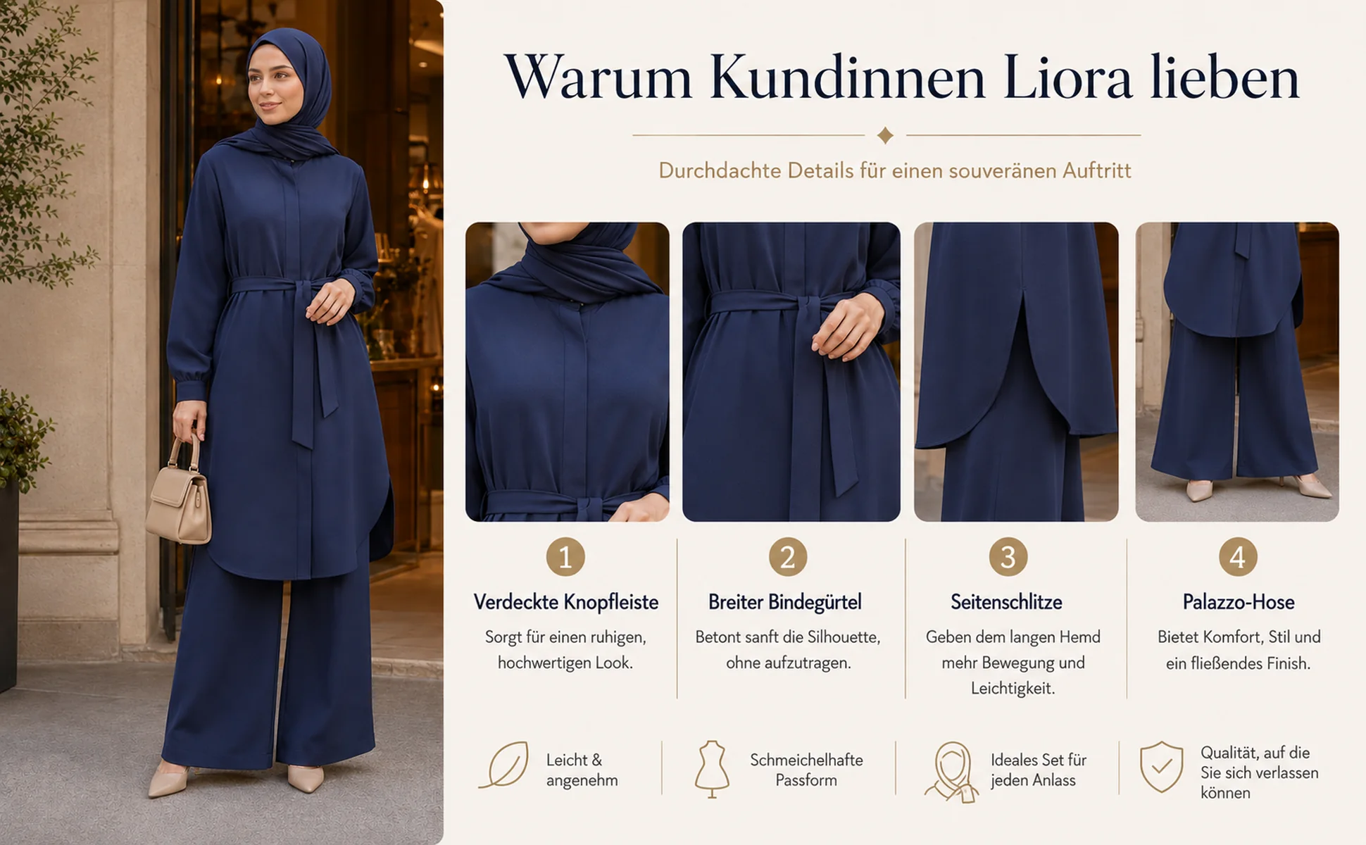 ZAVRYNE Liora – Premium Longline-Hemd-Zweiteiler mit Bindegürtel & Palazzo-Hose